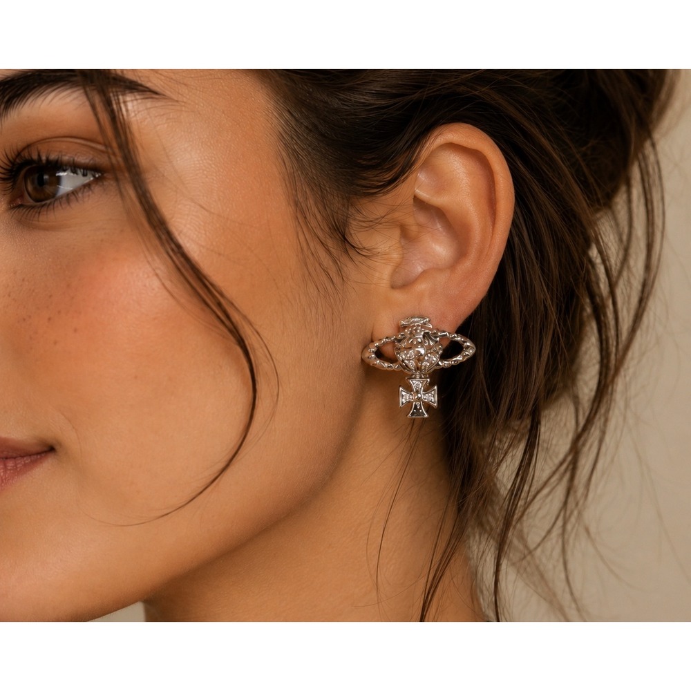 Vivienne Westwood Silver Crystal Orb Drop Earrings with Pouch